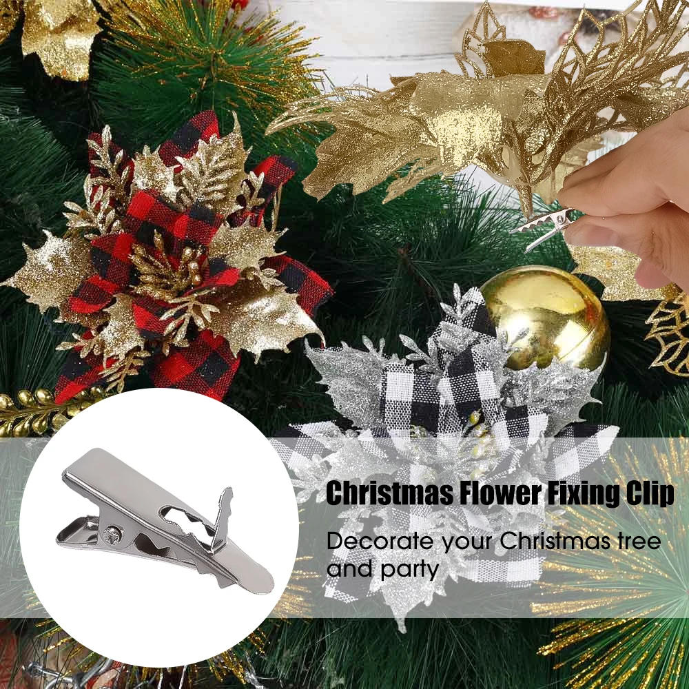 60/1Pcs Christmas Tree Ornament Clip Mini Metal Clips Xmas Flower Fixed Clamps Xmas Tree New Year Party Decoration Accessories