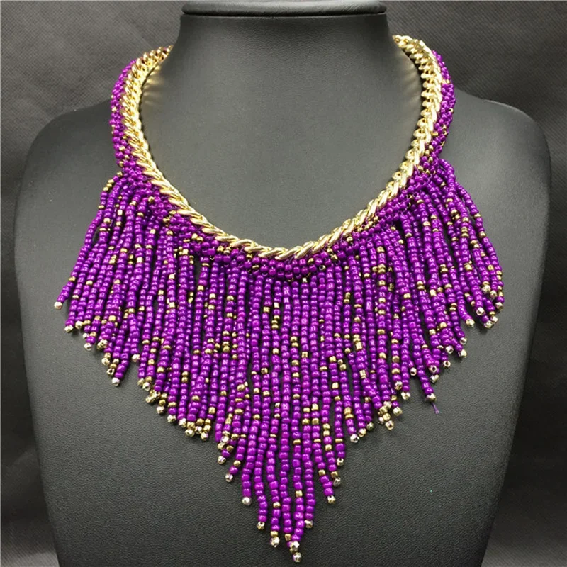 Bohemian Necklaces Fashion For Women Jewelry Mujer Handwoven Collier Long Tassel Beads Choker Statement Pendants Gift