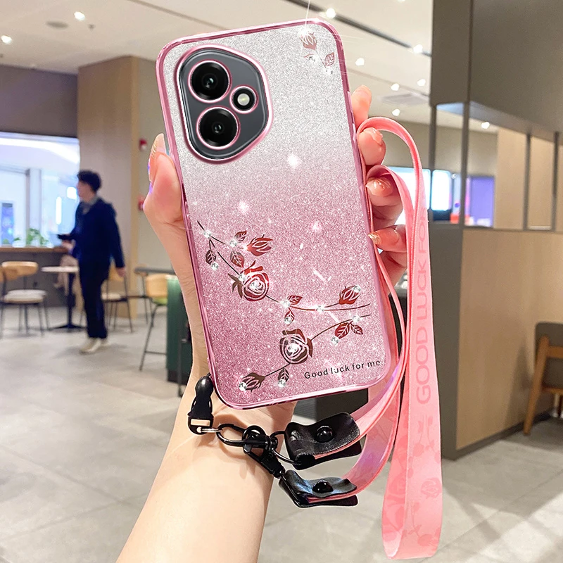 

For Honor 400 Pro Case Fashionable Versatile Gradient Preserved Flower Lanyard Anti-drop Cover For Honor 400 Global Funda