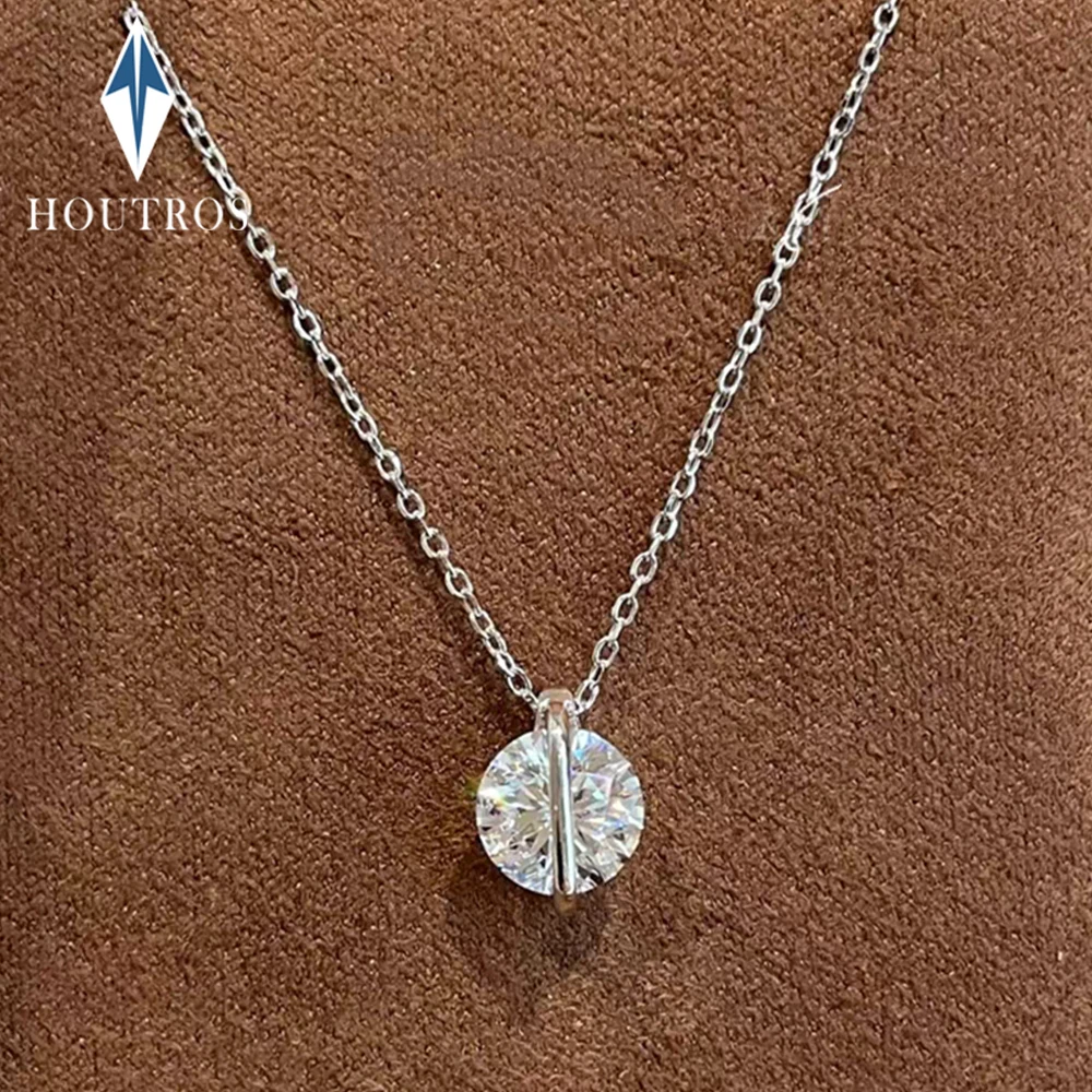 Rotating 1Carat Moissanite Pendant Necklace for Women 6.5mm Movable Round Stone Spinning Floating Solitaire Pendant Jewelry Gift
