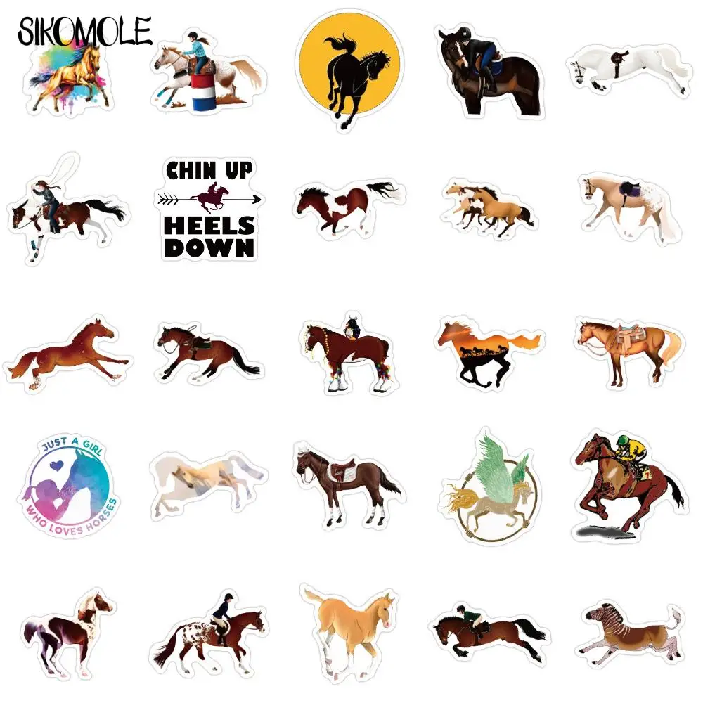 10/30/50PCS Cartoon Horsemanship Stickers Horse Helmet Luggage Notebook Laptop Motorcycle Skateboard Decals Graffiti Sticker F5