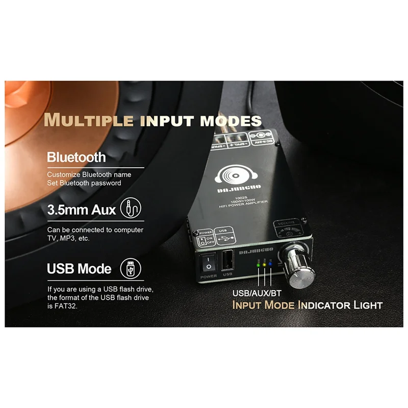 

Эффективная плата усилителя Bluetooth ZK-1002S, 100 Вт + 100 Вт, 12-24 В, широкий вход напряжения, поддерживает USB-входной аудиомодуль 3,5 мм