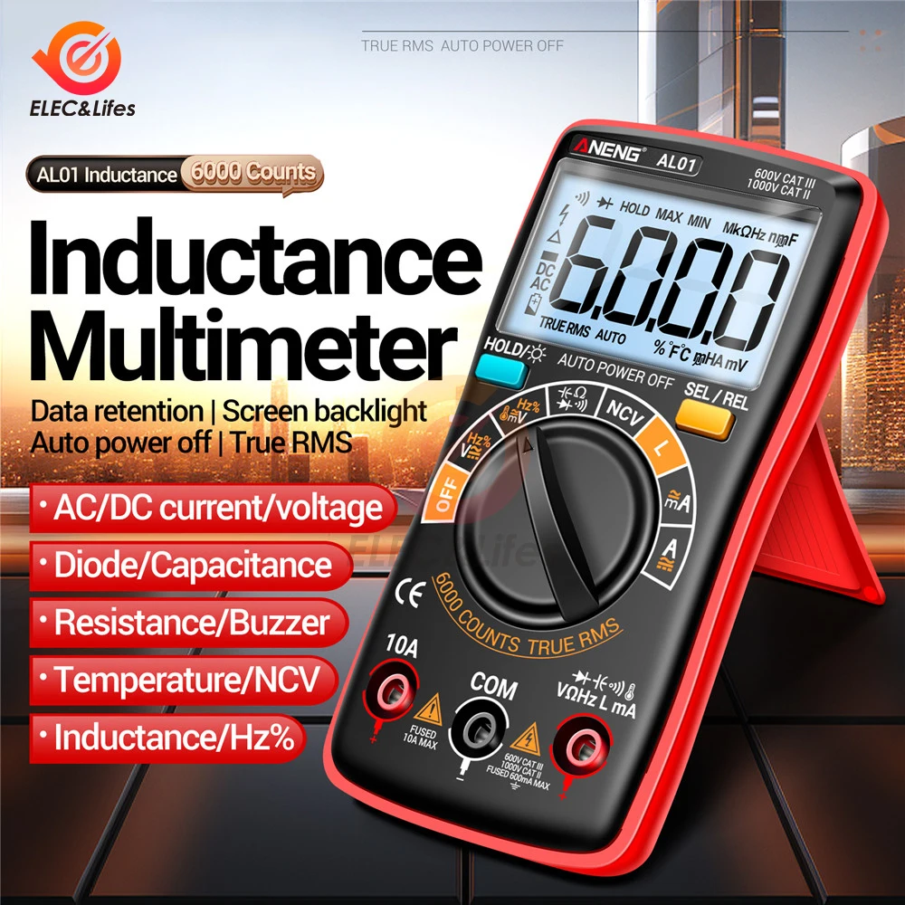 AL01L Induktív ellenállás Digitális multimeters Igaz RMS NCV Maroktelefon 6000 counts teszter AC/DC votage curren Szabadkozás Ohm Munkaeszköz