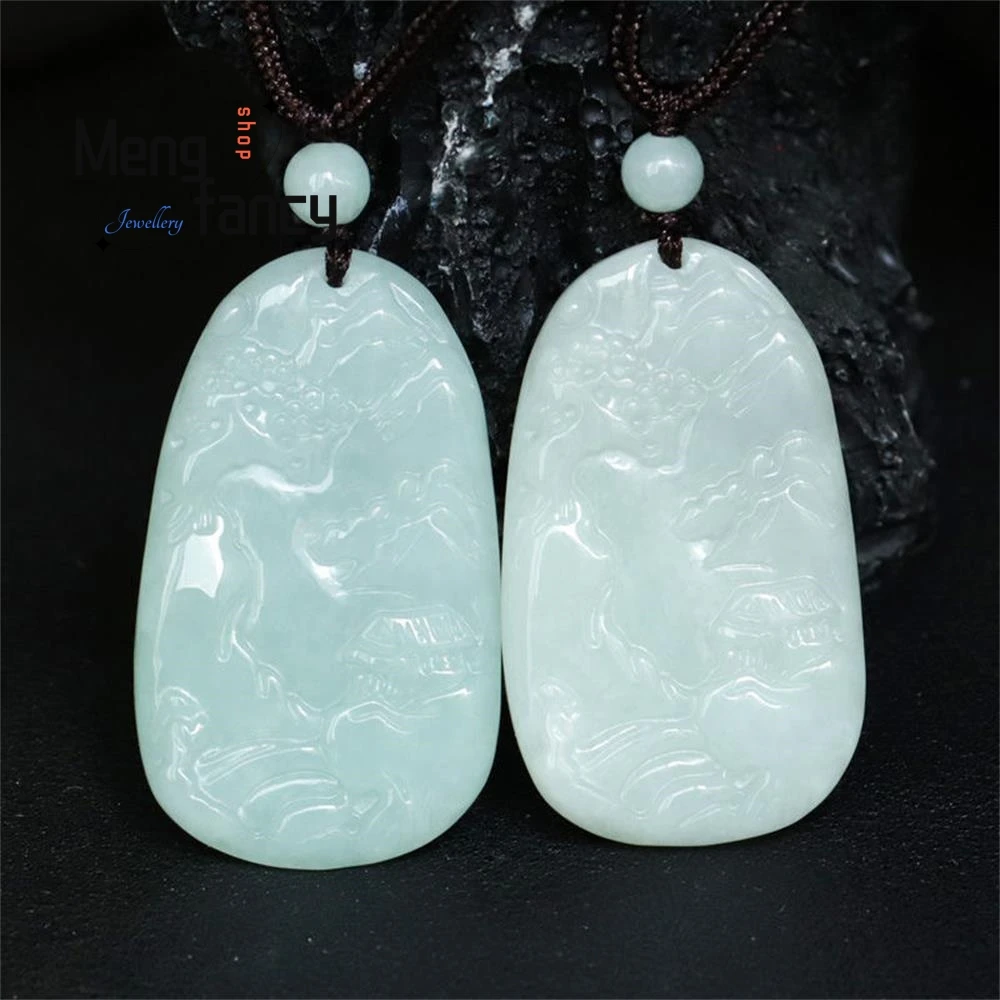 Natural Myanmar A-goods Jadeite Exquisite Elegant Simple High-grade Pendant Shan Shui Plaque Jade Luxury Quality Fashion Jewelry
