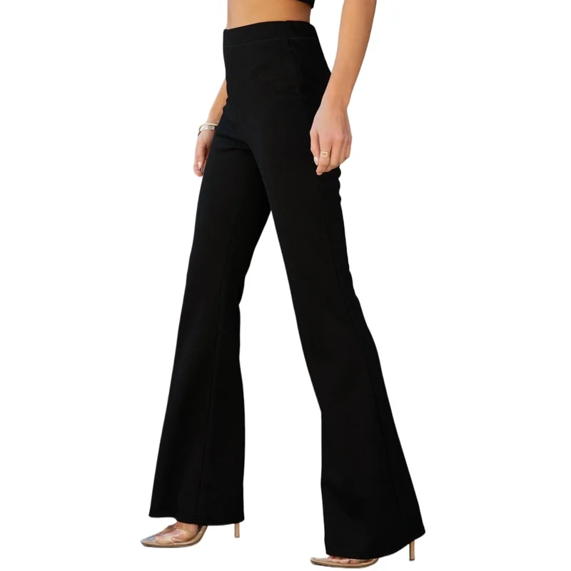 2025 Casual Modern Flare Calças Mulheres Cintura Elástica Respirável Emagrecimento Preto Calças de Escritório Diárias