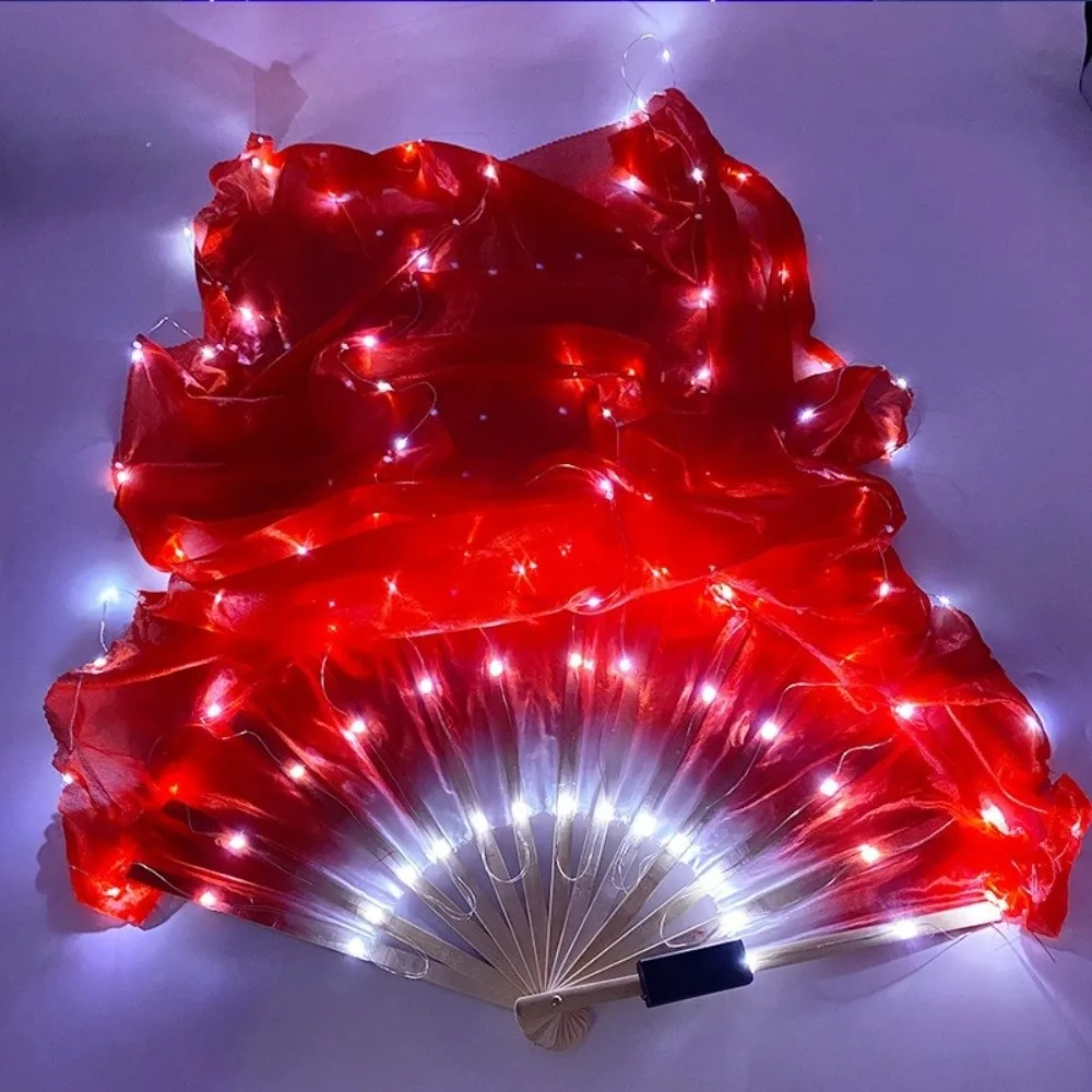Multi Color Luminous Dance Fan Classical Battery Powered Stage Performance Fan with LED Lights Glowing Folding Hand Fan