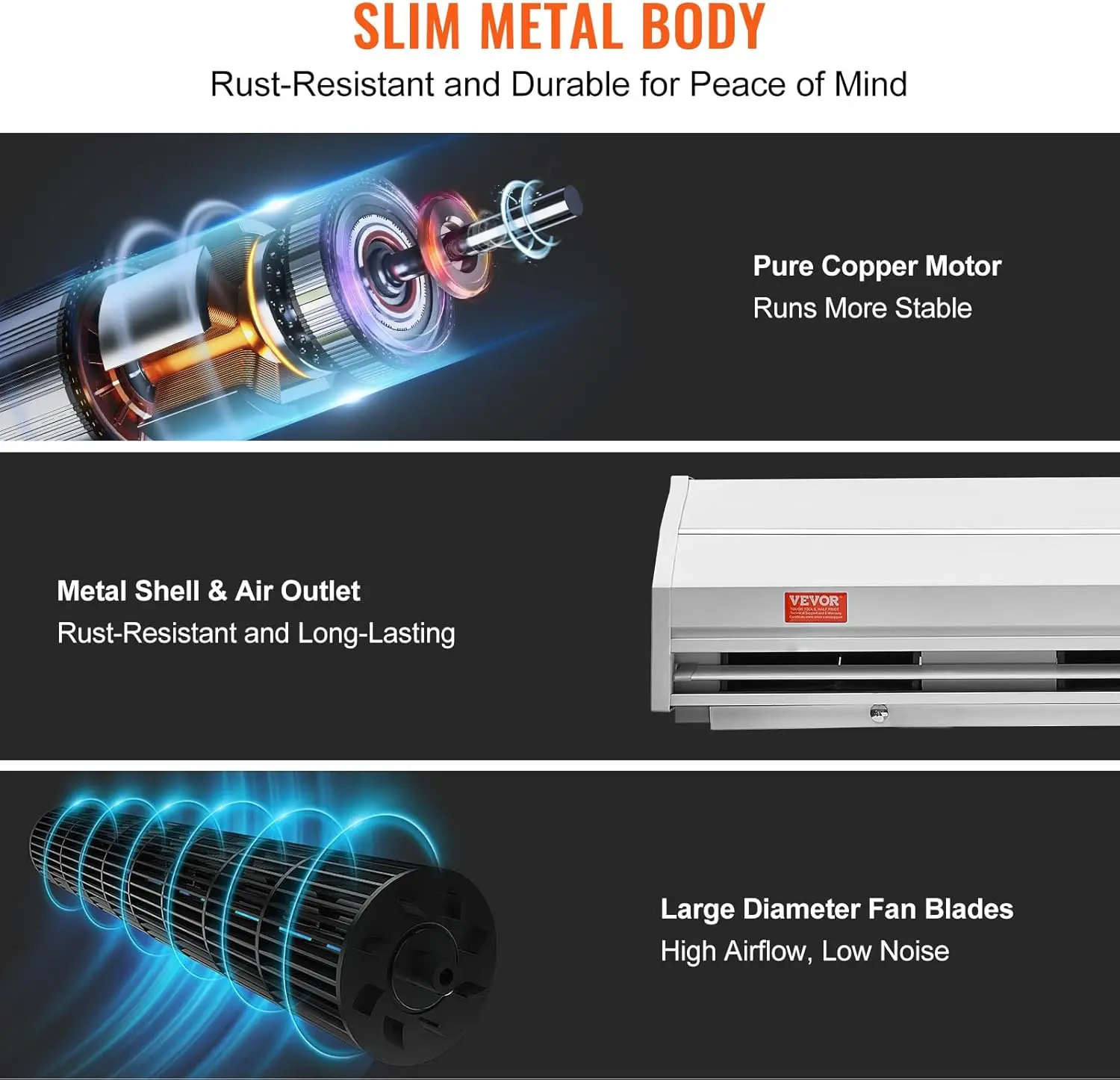 ستارة هوائية داخلية تجارية مقاس 48 بوصة قوة فائقة 2 سرعات 1200CFM، ستائر هوائية مثبتة على الحائط للأبواب، مروحة داخلية فوق الباب مع