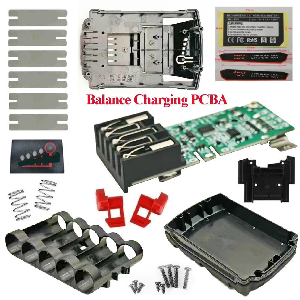 

5X18650 для M18 литий-ионный аккумулятор, чехол BMS, балансирующая зарядная плата, печатная плата, 3 Ач, наклейка для Milwaukee, 18 В, корпус коробки