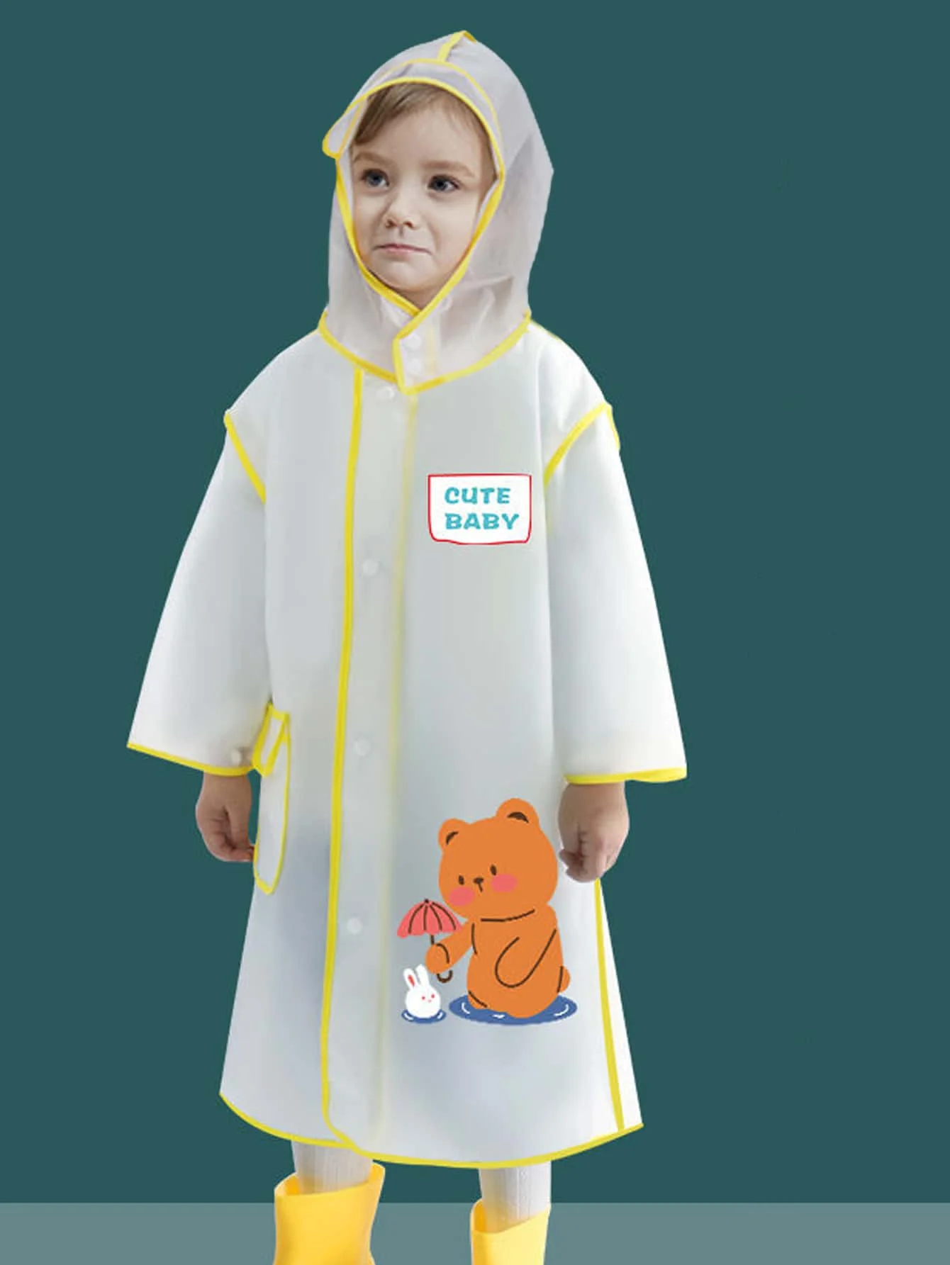 Children\'s raincoat Boys and girls kindergarten primary school backpack cartoon cape waterproof poncho cartoon bear style