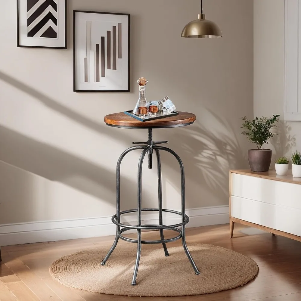 Rustic Bar Table Vintage Bistro Table Industrial Pub Table for Kitchen Coffee House Office Computer Desk Swivel Round Wooden Top