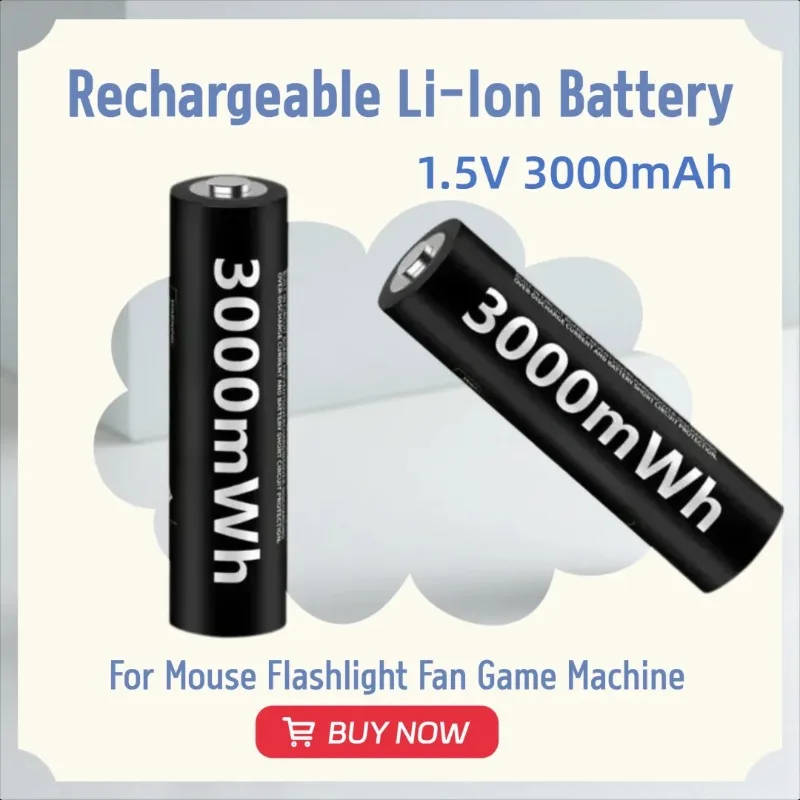 

1.5V 3000mAh AAA Rechargeable Li-Ion Battery 2000+ Cycles for Mouse Flashlight Fan Game Machine
