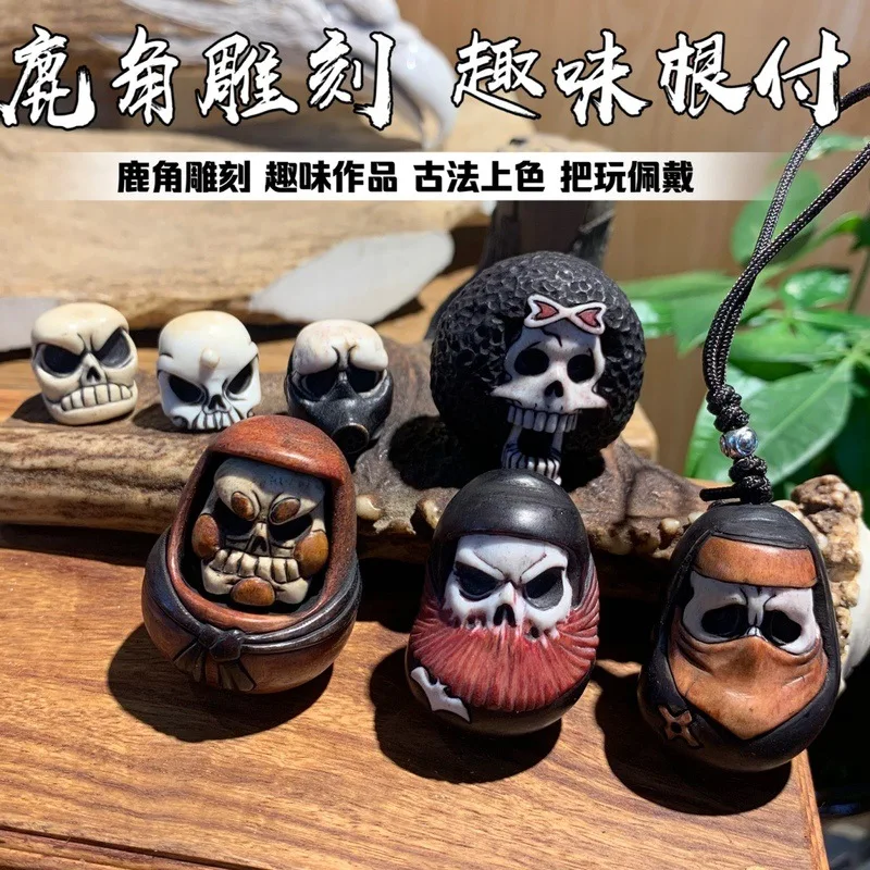 Deer Antler Fun Skull Root-Fixed Ancient Coloring Handheld Pendant Accessory