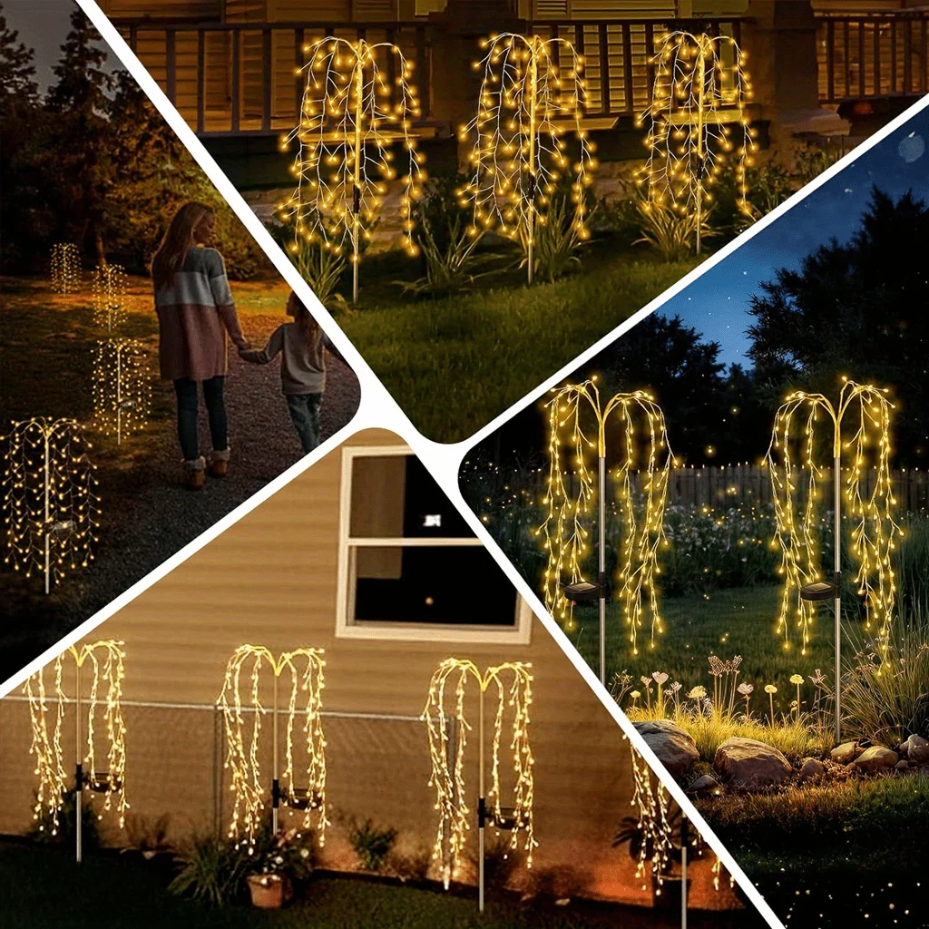 2 шт. 200 светодиодный солнечный садовый светильник, фейерверк, ивовые фонари, водонепроницаемые ландшафтные огни «сделай сам», украшения для садовой рождественской вечеринки
