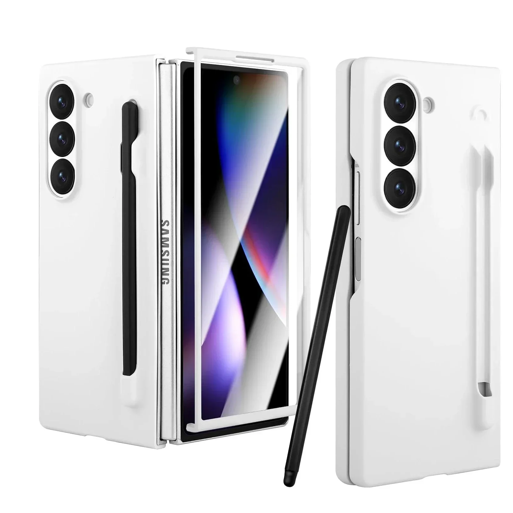 For Samsung Galaxy Z Fold 7 6 5 Z Fold6 Premium Case with S Pen and S Pen Holder Matte Solid Color Slim Screen Protector Cover