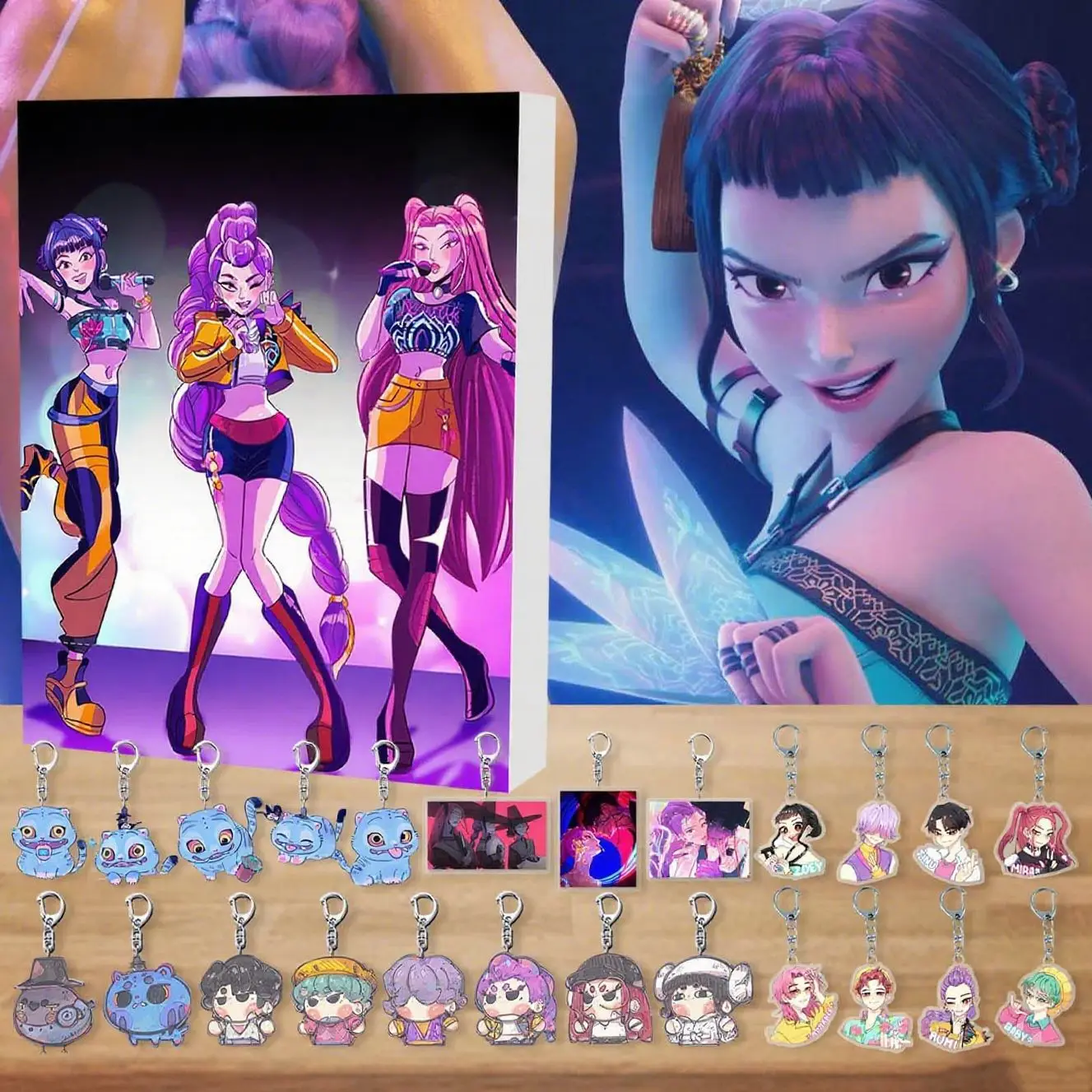 24 szt. KPop Demon Hunters Kalendarz Adwentowy w Pudełku Akrylowe Breloczki HUNTR X Rumi Mira Zoey Jinu ACG Zabawka Niespodzianka dla Dzieci Prezent Świąteczny