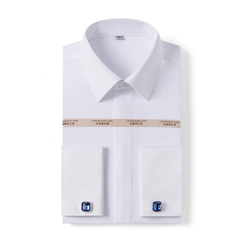 Quality Men's Classic French Cuff Dress Shirt Long Sleeve Spread Collar Business Formal Wedding Tuxedo Party Cufflink Shirts