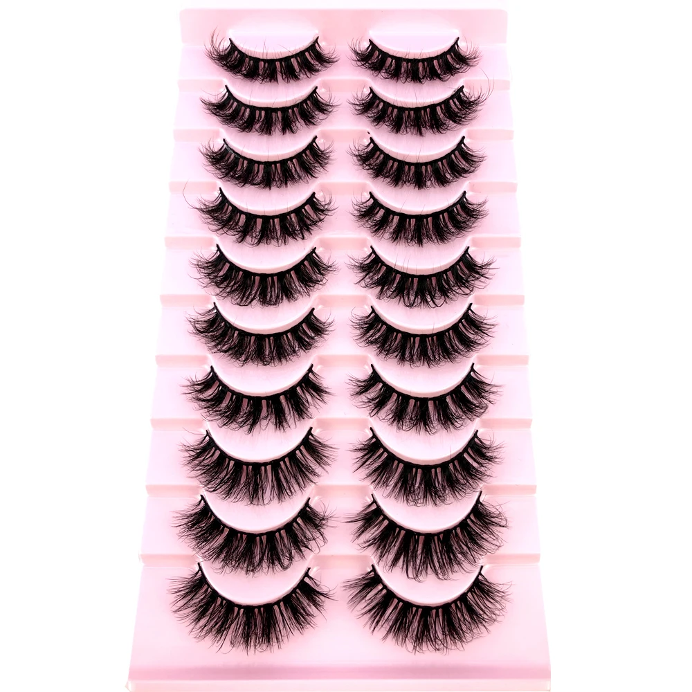 3D Mink Natural Cílios Postiços, Fluffy Soft Lashes, Mangá Cruz, Wispy Cílios Extensão, Maquiagem para Beleza, 10 Pares