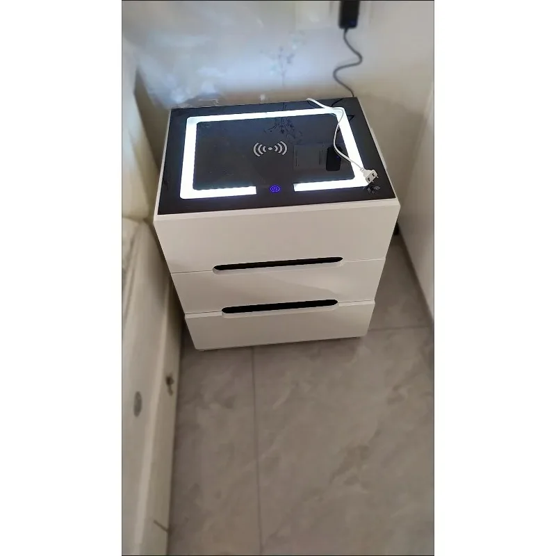 Smart Nightstand with Wireless Charger Bedside Table with LED Light Intelligent Cabinet End Table with USB Port Storage Drawer - view 5