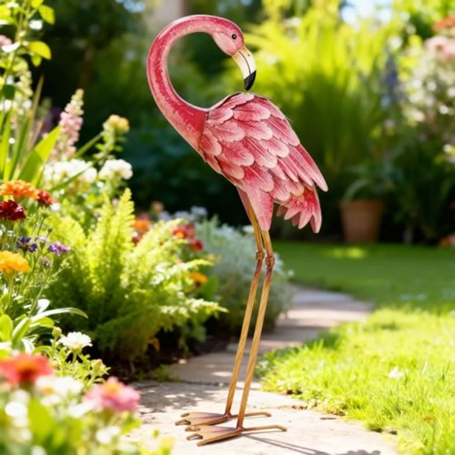 

Garden Statues Flamingo Sculptures Metal Yard Art Pink Bird Art Outdoor Backyard Decor Patio Lawn Porch Ornament Flamingo Yard