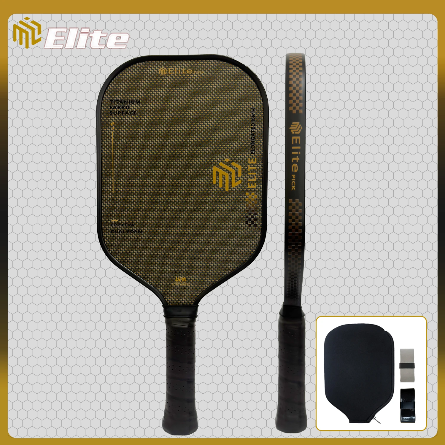 ELITE PICK Titan-Draht Carbonfaser Pickleball-Schläger, EPP EVA DUAL FOAM CORE, Raue Stoff-Texturierte Schlägerfläche – Detail 3