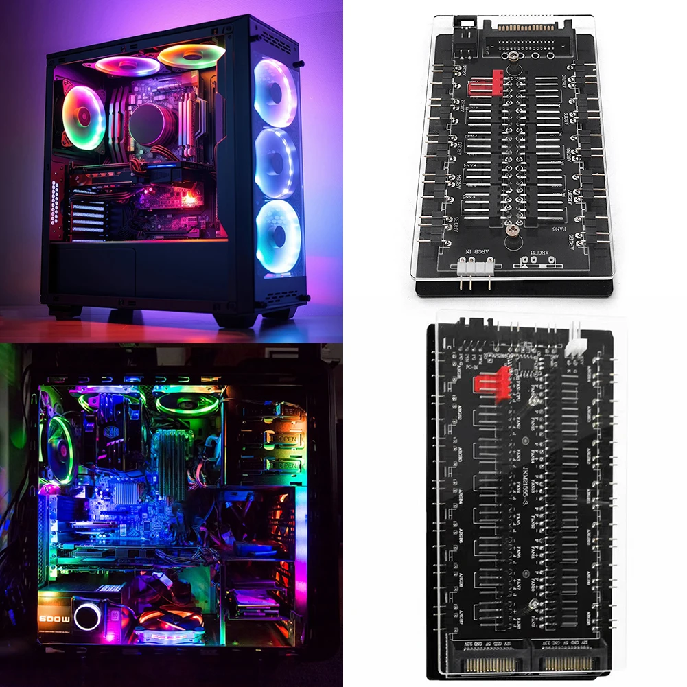 4Pin PWM & 5V 3Pin ARGB PC RGB Fan Cooler SATA Power 10/16 Hub Case Fan Hub Adapter Multi Way Splitter for Desktop Computer PC