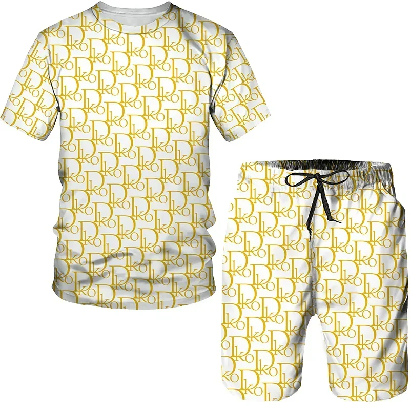 جديد الصيف عطلة الشاطئ الفاخرة ثلاثية الأبعاد ملابس رياضية رجالية كبيرة مستديرة الرقبة تي شيرتات قصيرة الاكمام مجموعة تي شيرتات قصيرة للأطفال موضة ملابس الشارع عادية