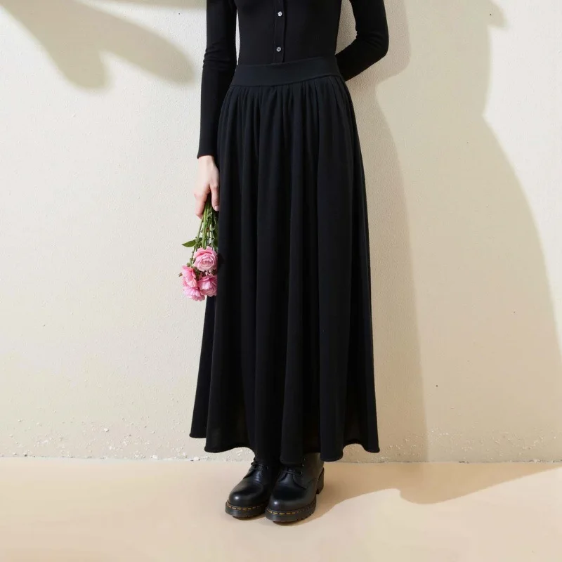 Moda donna autunno e inverno nuovi vestiti retrò pettinato 100% lana a vita alta appesa gonna a trapezio ampia tinta unita