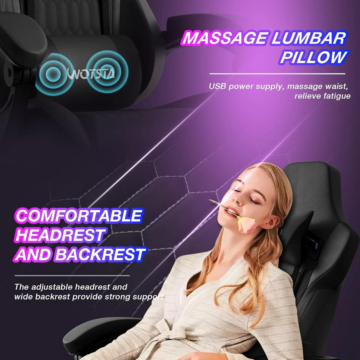 Gaming Chair with Footrest, High Back Gaming Chairs PVC Leather Ergonomic Gamer Chair with Adjustable Headrest Lumbar Support Racing Style Video Gaming Chair for Office/Home (Black) - view 6