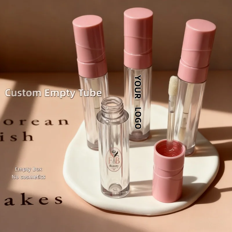 【ロゴカスタム】50個入り カスタマイズ可能 3ml ピンク テクスチャ加工 円形蓋 リップグロスチューブ プロ用美容パッケージツールに最適