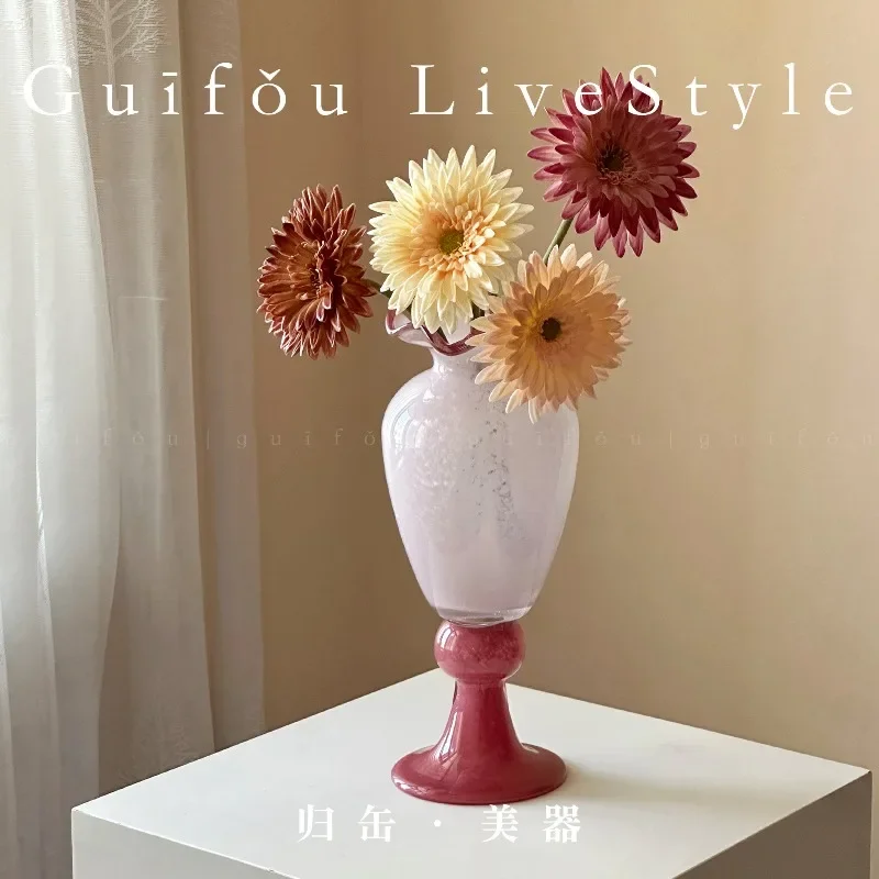 Pink New Year's housewarming gift French vintage Fenton super beautiful artistic flower arrangement vase