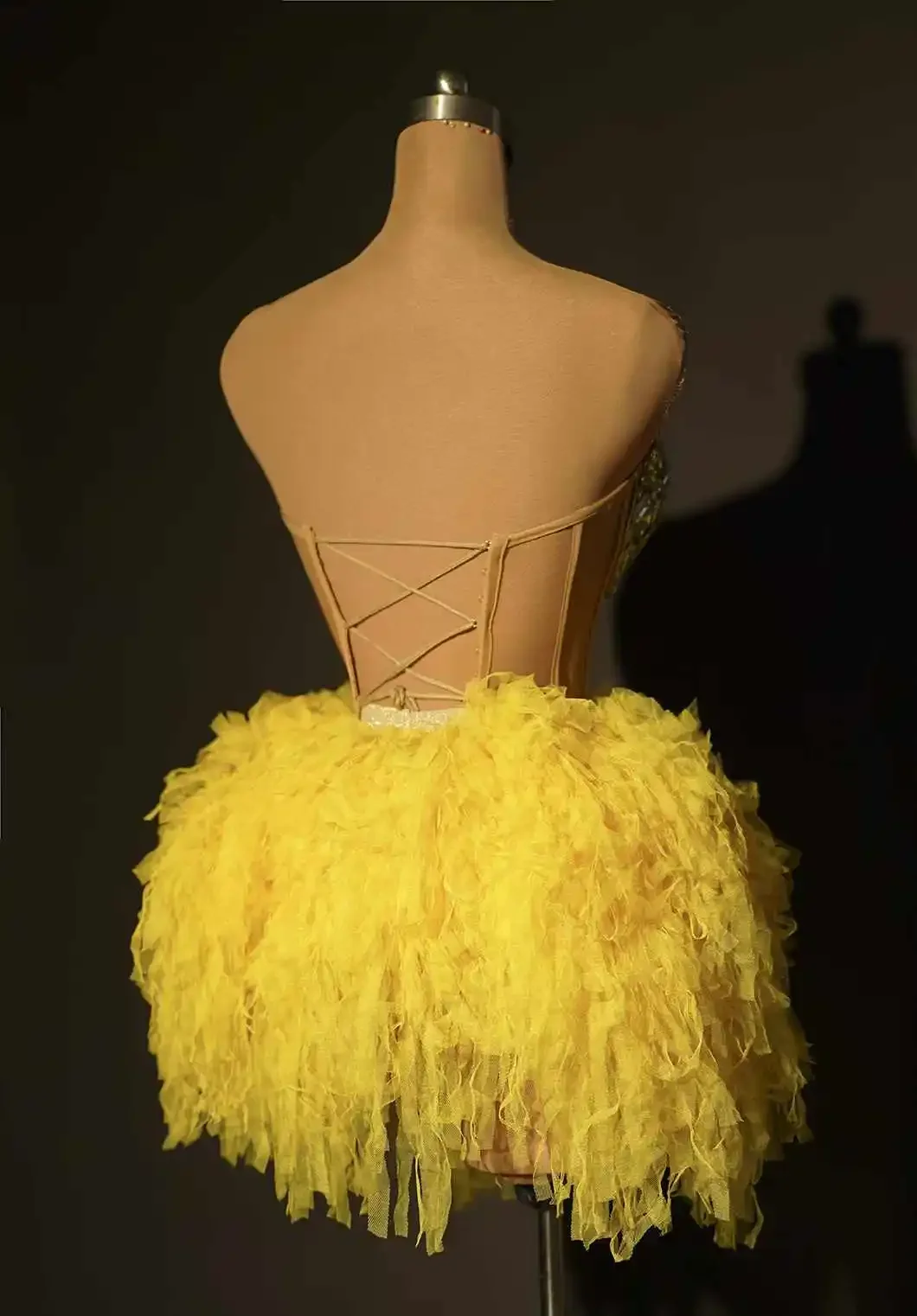 Ensemble de 2 pièces jaune scintillant, jupes à volants en strass, danse Groop, pom-pom girl, Showgirl, Las Vegas, tenue Drag Queen, photographie