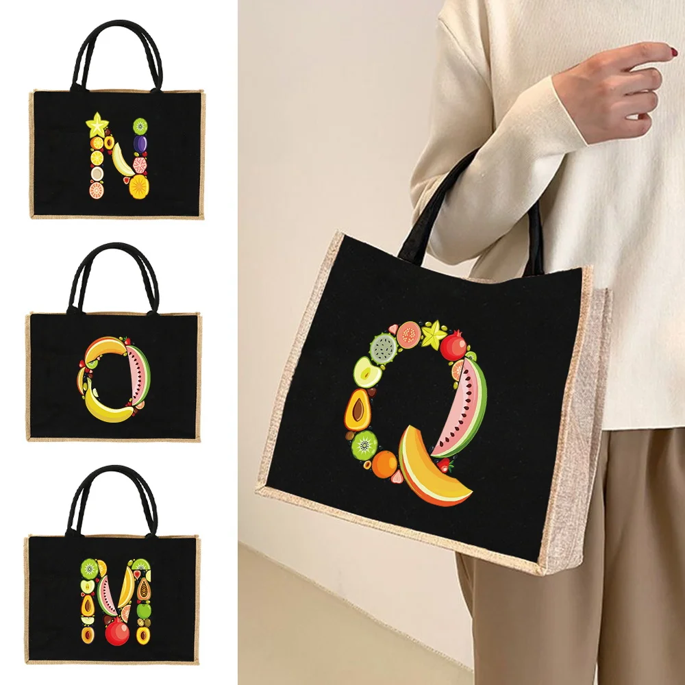 حقائب يد نسائية جديدة خفيفة الوزن ذات سعة كبيرة حقيبة يد للتسوق محمولة من سلسلة حروف الفاكهة حقيبة كتف لتخزين السفر #1