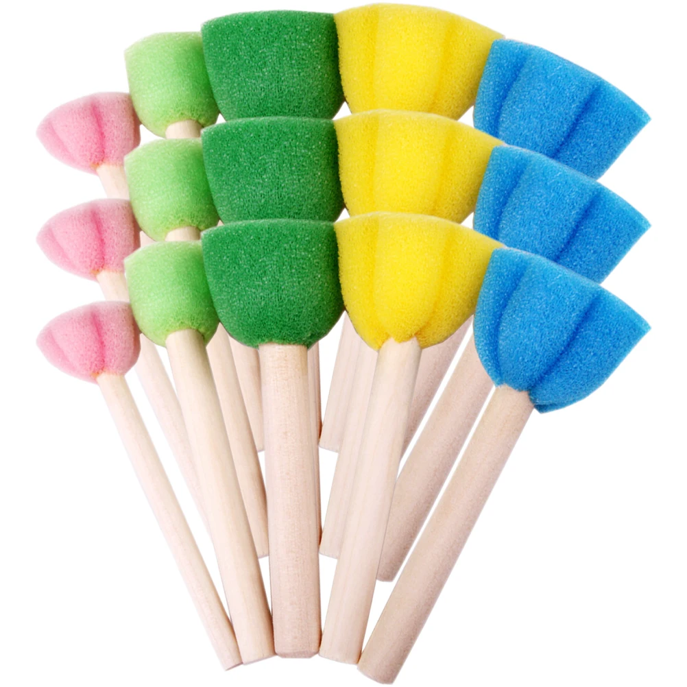 

15pcs Colorful Sponge Stick Painting Material Kids Tools Wood Brushes Child Kit Supplies Drawing Stamps Graffiti Brush