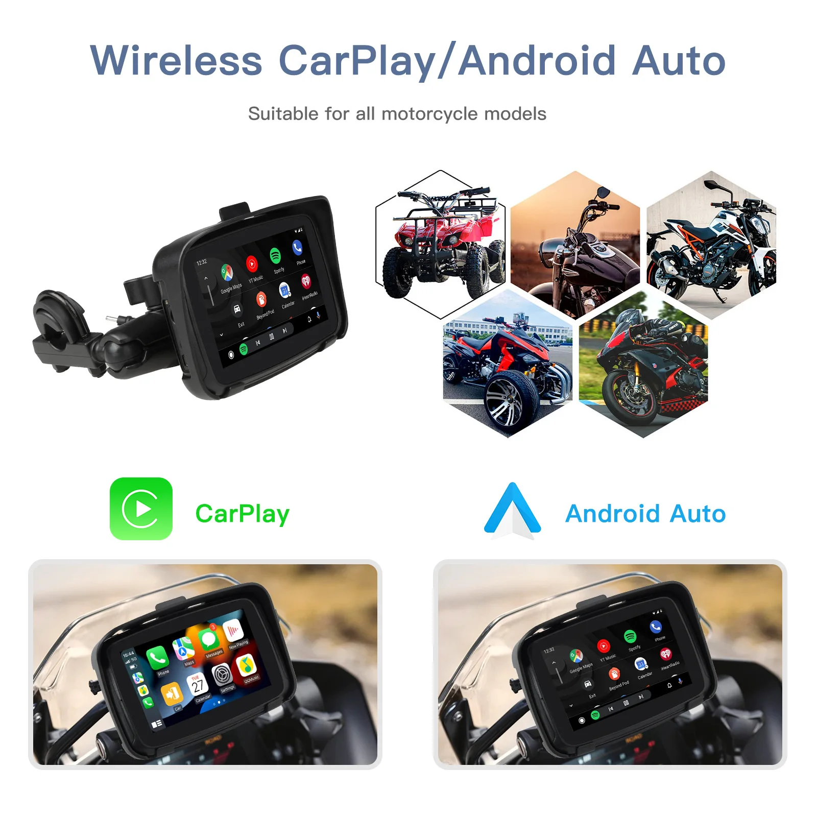 Carabc 5 Zoll tragbare GPS Navigation Motorrad wasserdicht Apple Carplay Display Motorrad drahtlose Android Auto IPX7 GPS Scre