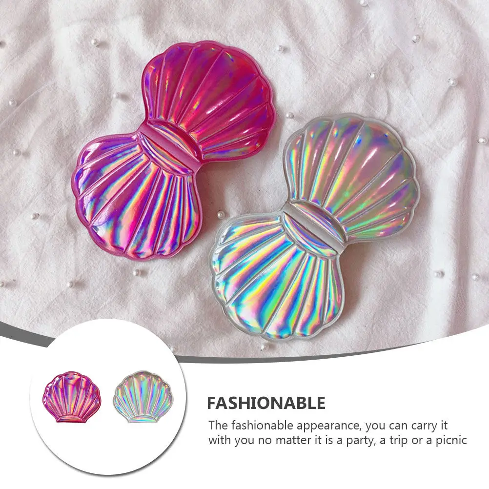 2Pcs Mirror Shell Shape Foldable Compact Portable Makeup Double Sided Small Pocket Mirror Elegant Design for Women
