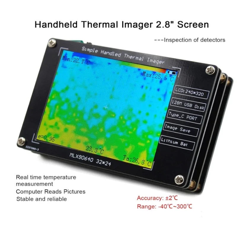 Infrared camera,MLX90640 digital infrared camera, portable thermal camera,2.8 inch LCD display,built-in battery, high precision.