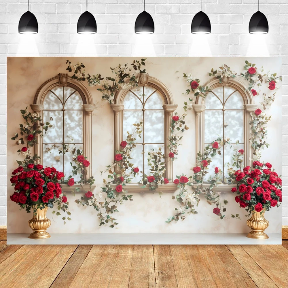 European Style Arched Wall Backdrop Flowers Window Room Wall Decor Birthday Party Wedding Photography Background Photo Studio