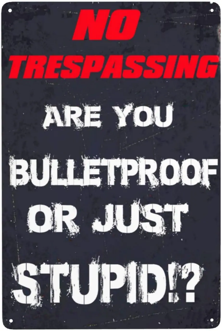 Funny Metal Tin Sign,No Trespassing Are You Bulletproof Or Just Stupid! Metal Sign Decor， Tin Sign Home Bar Club Art Home Bar