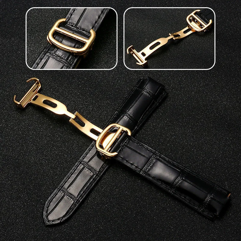 For CARTIER BALLON BLEU DE CARTIER  folding buckle watch strap Convex interface Leather Bracelet 14-8/16-8/18-11/20-12/22-14mm