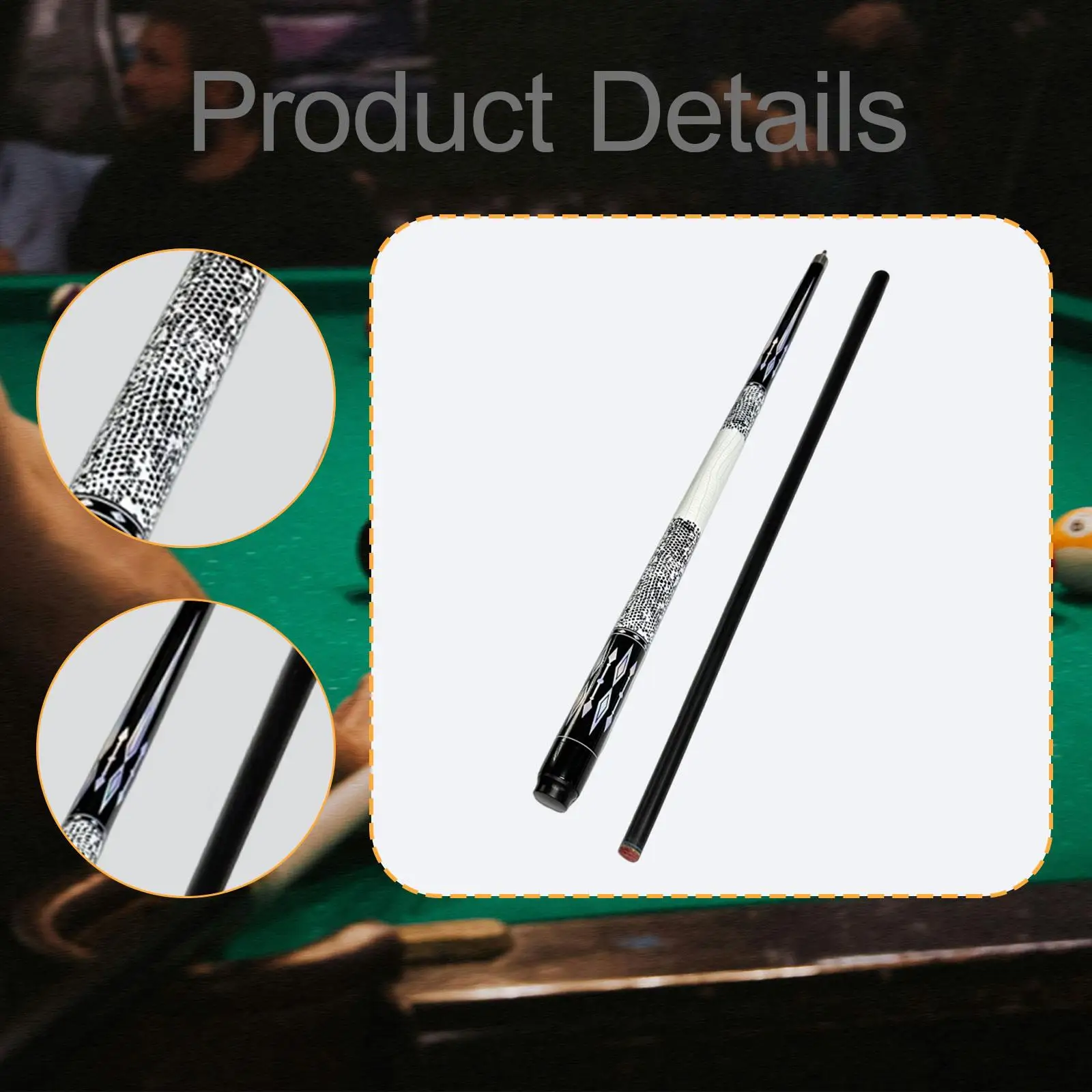 

Snooker Cue Stick 146cm Two Piece Wooden Fiberglass Break Pool Cue 13mm Tip for Home Bar Billiards