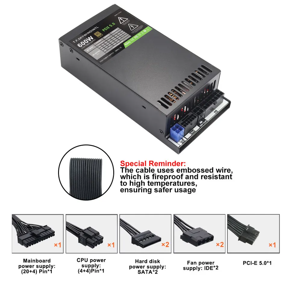 600W電源 コンピューター 小型 1U フレックス ITX 90V-264V フル電圧