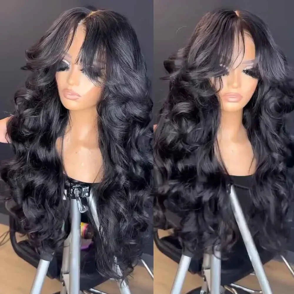 

Geeta Loose Body Wave Lace Front Human Hair Wigs Brazilian 13x4 13x6 Transparent Lace Frontal Wig with Curtain Bangs 250 Density