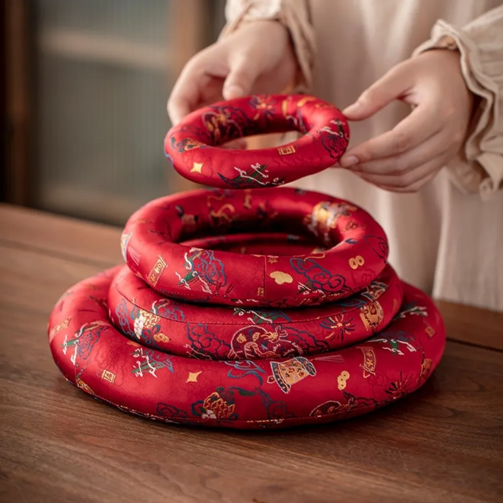 Nepalese Singing Bowl Mat Brocade Donut Shape Sound Copper Out Mat Non Slip Traditional Wooden Fish Coaster Meditation
