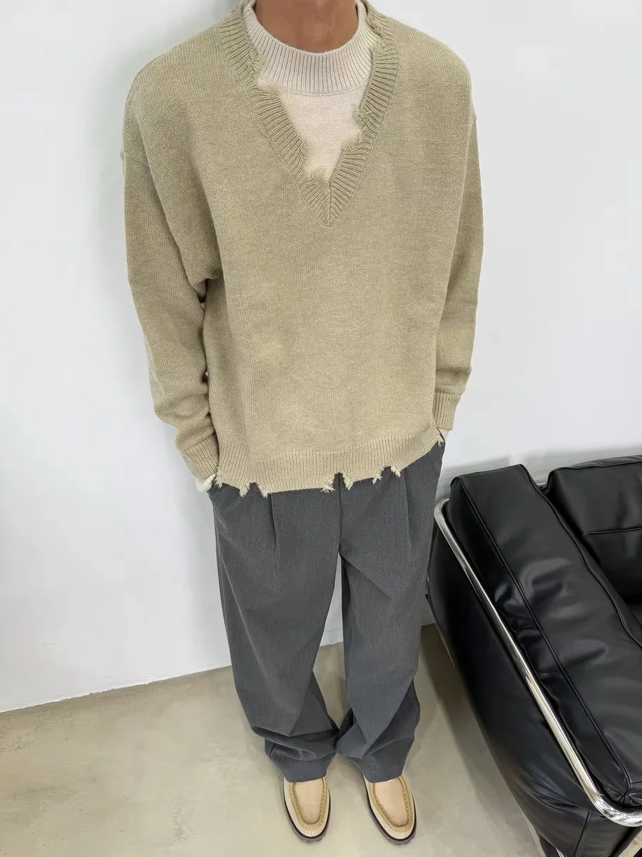 

Мужской вязаный свитер в американском стиле ретро с v-образным вырезом, повседневный универсальный свободный крой, зимний теплый длинный свек, круглый цвет Ne