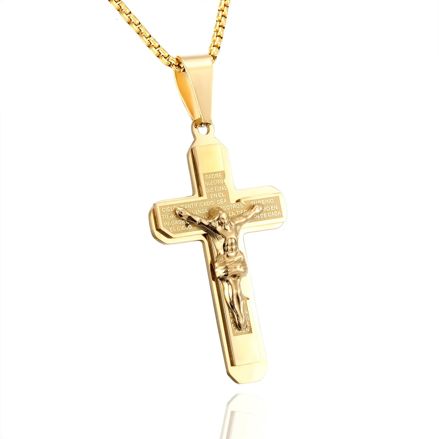 

Big Bible Jesus Cross Pendant Dropshipping Gold Color Stainless Steel Christian Amulet Necklace for Men Religious Jewelry Gift