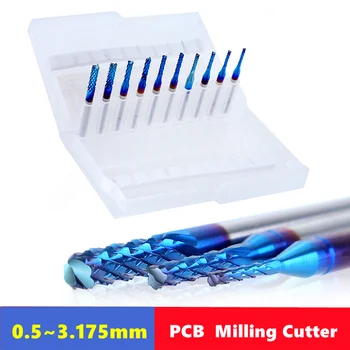 1 szt. 0.5-3.175mm twardy stal wolframowa frez trzpieniowy trzonka 3.175 niebieska powłoka CNC do grawerowania frez frez trzpieniowy do frezowania krawędzi