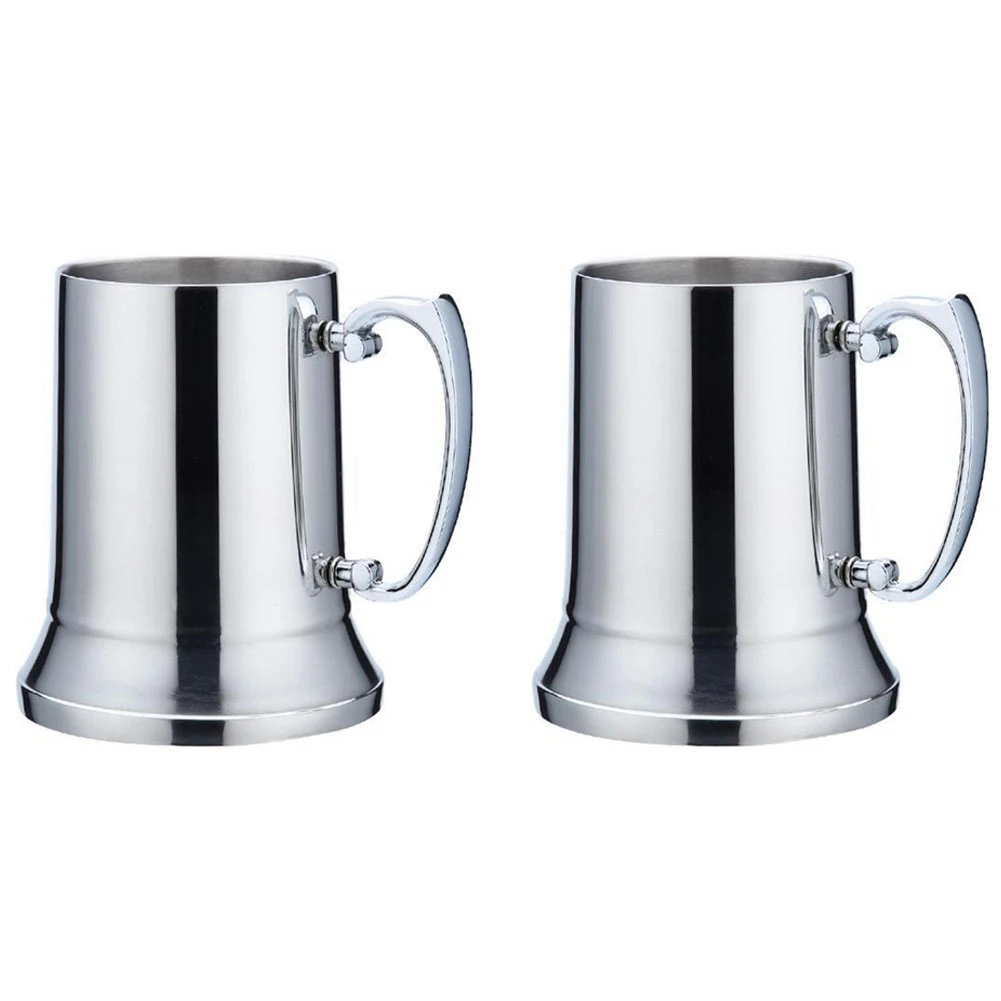 AA81-2X Tankard Stein Double Wall Stainless Steel Beer Mug Cocktail Breakfast Milk Mugs With Handgrip Coffee Cup 560Ml