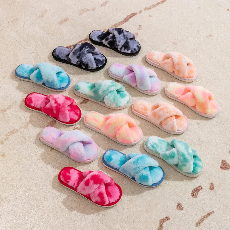 Nuevas Pantuflas de Piel Sintética con Tiras Cruzadas para Mujer, Cálidas y Ligeras para Interiores, Pantuflas Planas de Pelo Sintético para Parejas, Colección Otoño