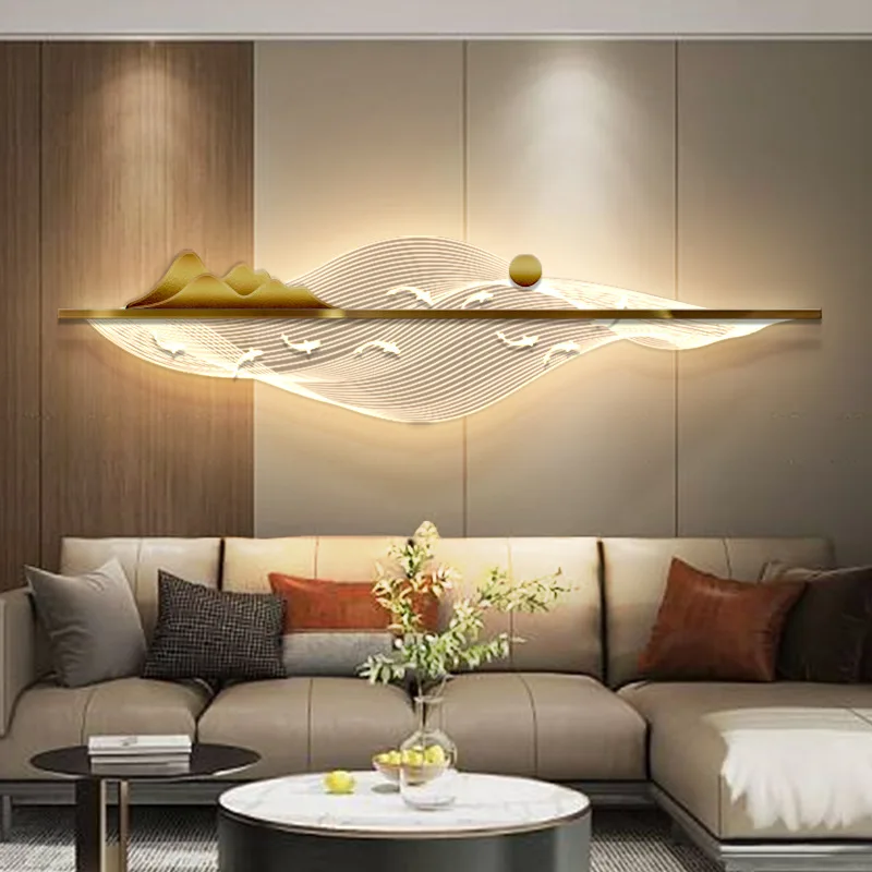 Sofa-Hintergrundwand, dekorative Malerei, Wohnzimmer-High-End-Wandlampe, horizontale Version mit LED-Atmosphäre