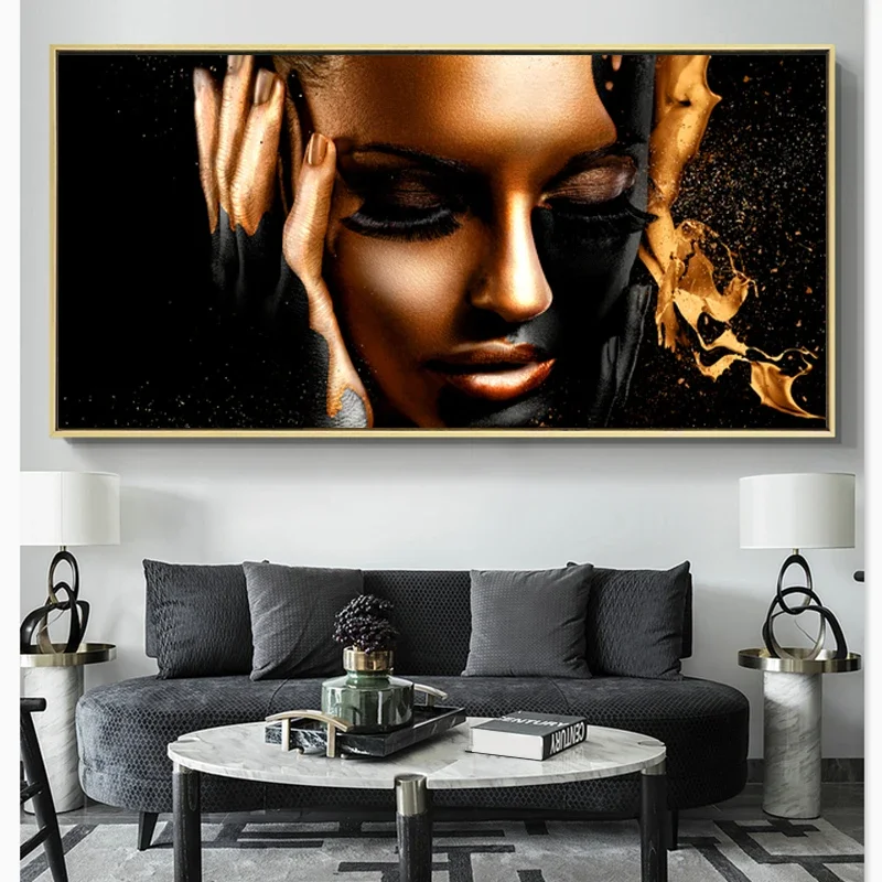 Scandinavian Classic Fashion Wall Art Golden Lips Sexy Woman Portrait HD Canvas Poster Print Home Bedroom Living Room Decoration